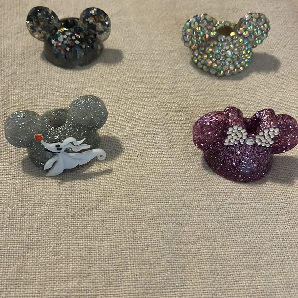 15 Kids Glitter Mickey-Shaped straw, toppers or candle holders - Assorted Colors